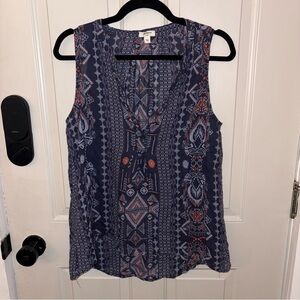 Dylan sleeveless boutique lightweight blouse blue & orange size large